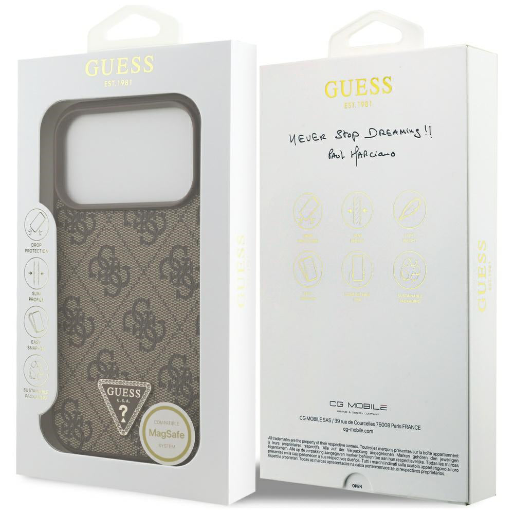 MagSafe Case for Apple iPhone 17 Pro Max, Guess, 4G Triangle Strass, Brown