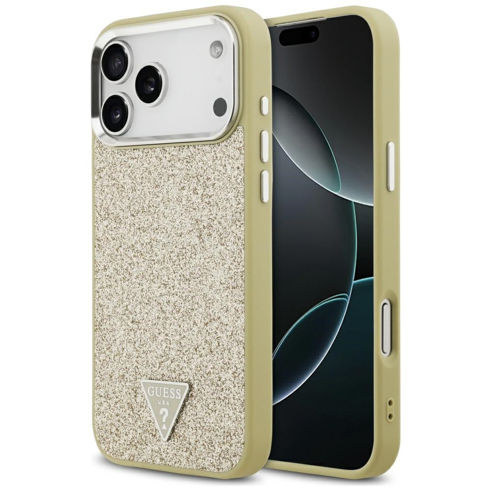 MagSafe Case for Apple iPhone 17 Pro Max, Guess, Glitter Triangle Logo, Gold