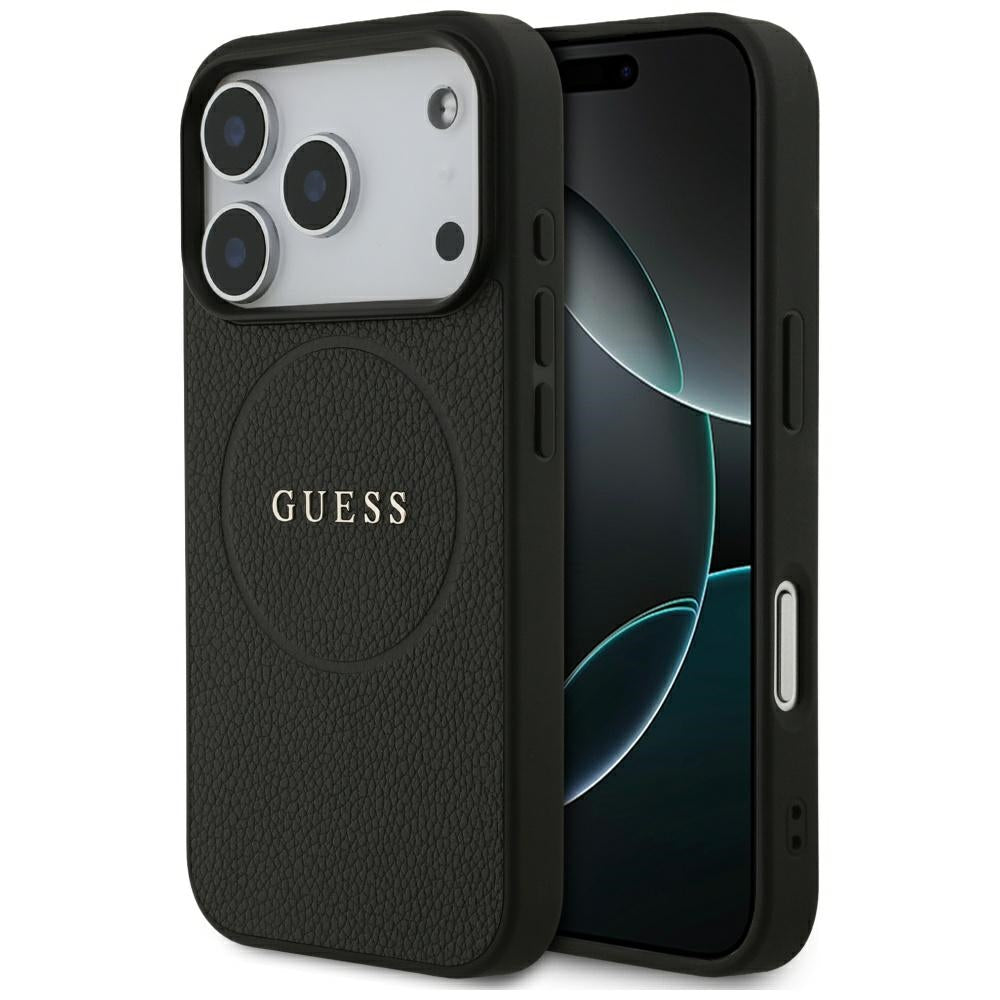 MagSafe Case for Apple iPhone 17 Pro Max, Guess, Grained Gold Ring, Black