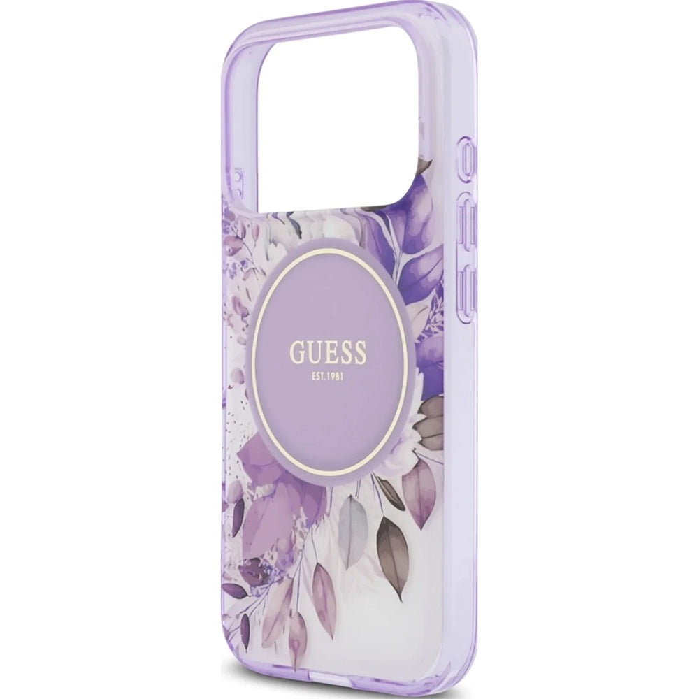 MagSafe Case for Apple iPhone 17 Pro Max, Guess, IML Flower & Tonal Circle, Purple
