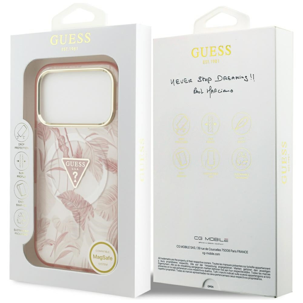 MagSafe Case for Apple iPhone 17 Pro Max, Guess, Jungle Tonal Triangle, Pink
