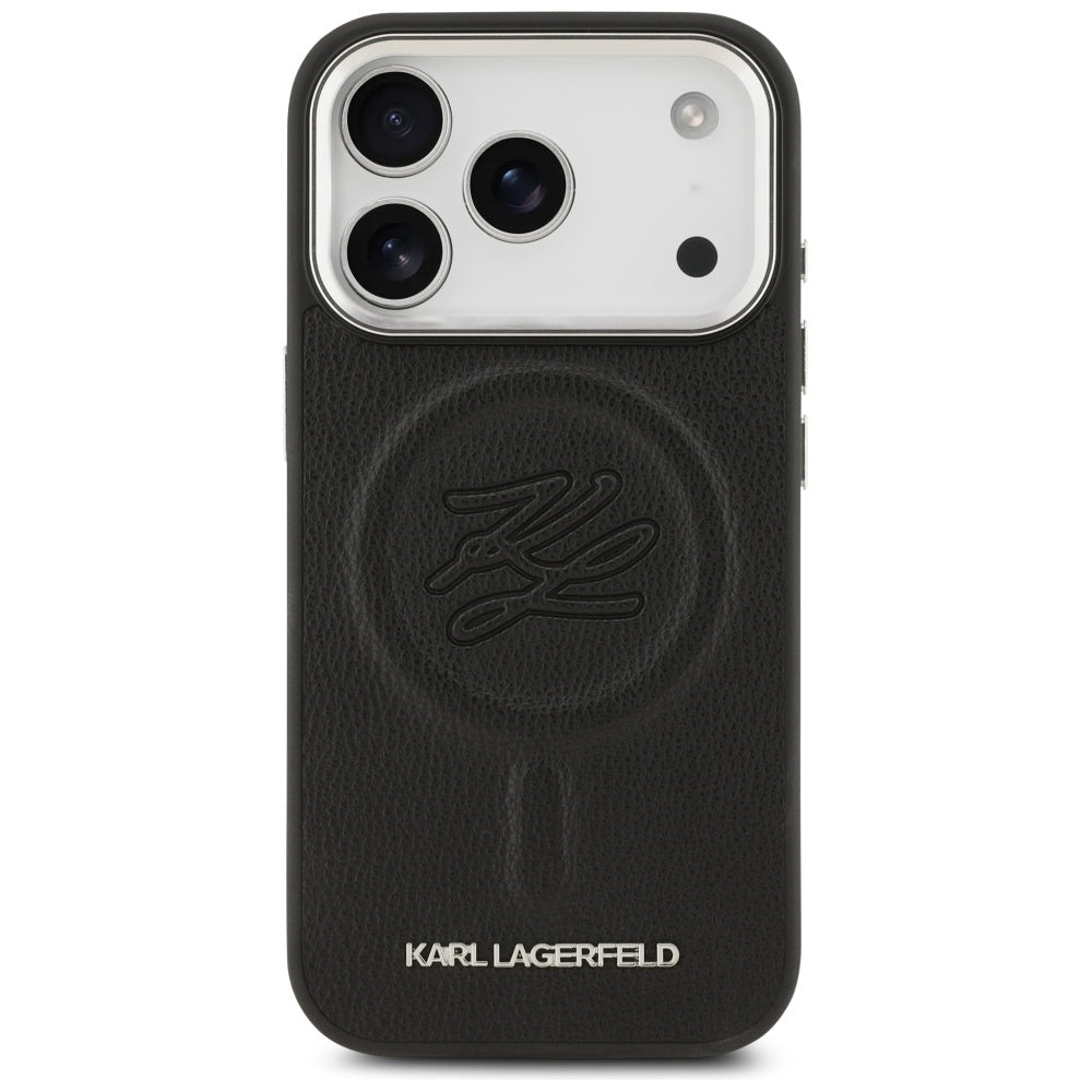 MagSafe Case for Apple iPhone 17 Pro Max, Karl Lagerfeld, Initial & Metal Logo, Black