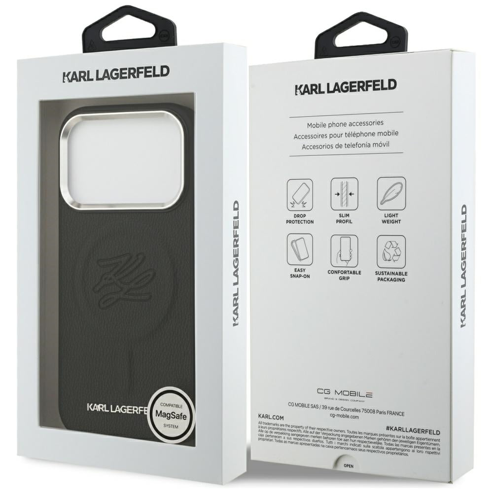MagSafe Case for Apple iPhone 17 Pro Max, Karl Lagerfeld, Initial & Metal Logo, Black