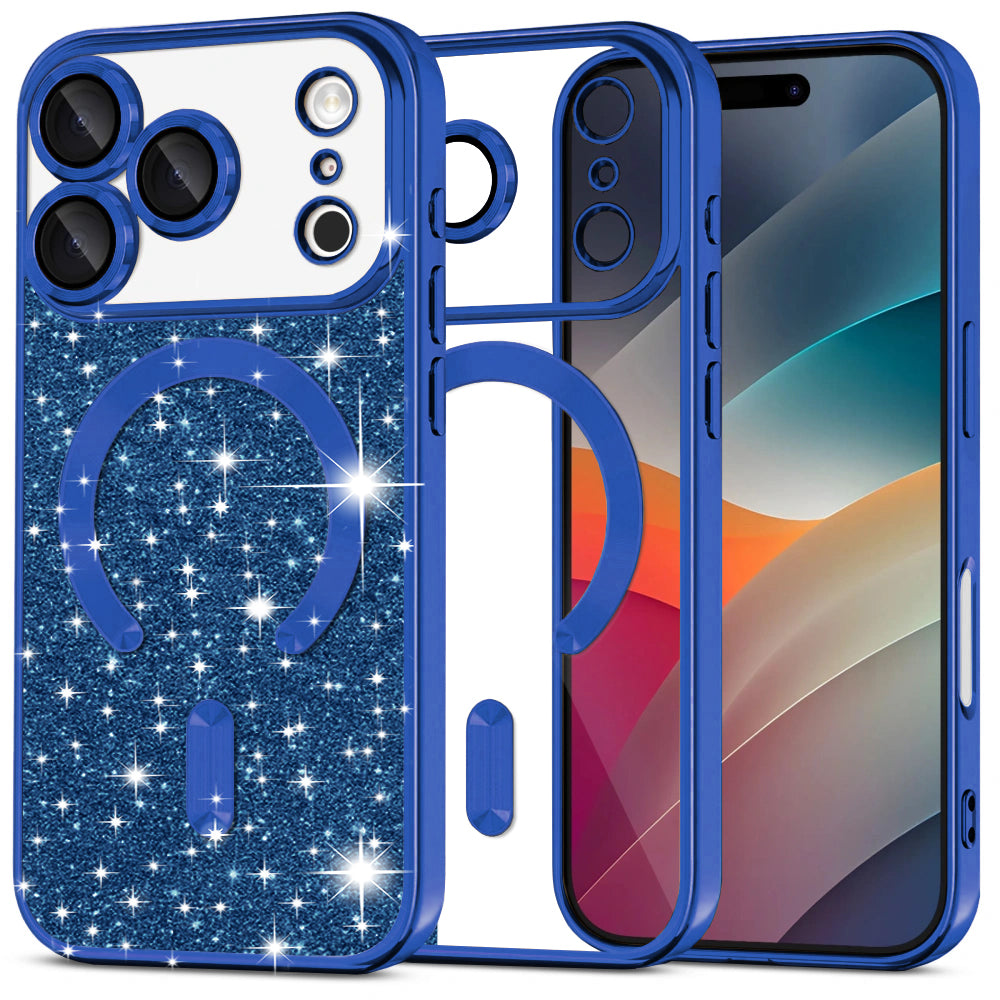 MagSafe Case for Apple iPhone 17 Pro, Techsuit, Luxury Glitter, Blue