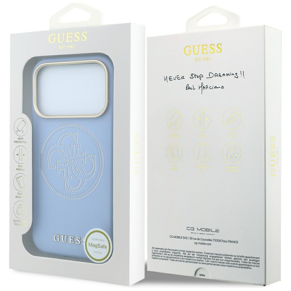 MagSafe Case for Apple iPhone 18 Pro / 17 Pro, Guess, Perforated 4G, Blue