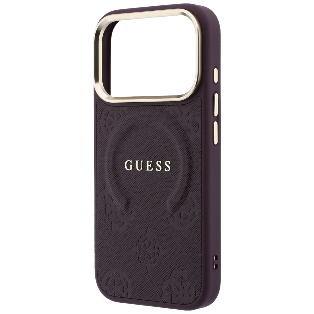 MagSafe Case for Apple iPhone 18 Pro / 17 Pro, Guess, Saffiano Peony Ring, Burgundy