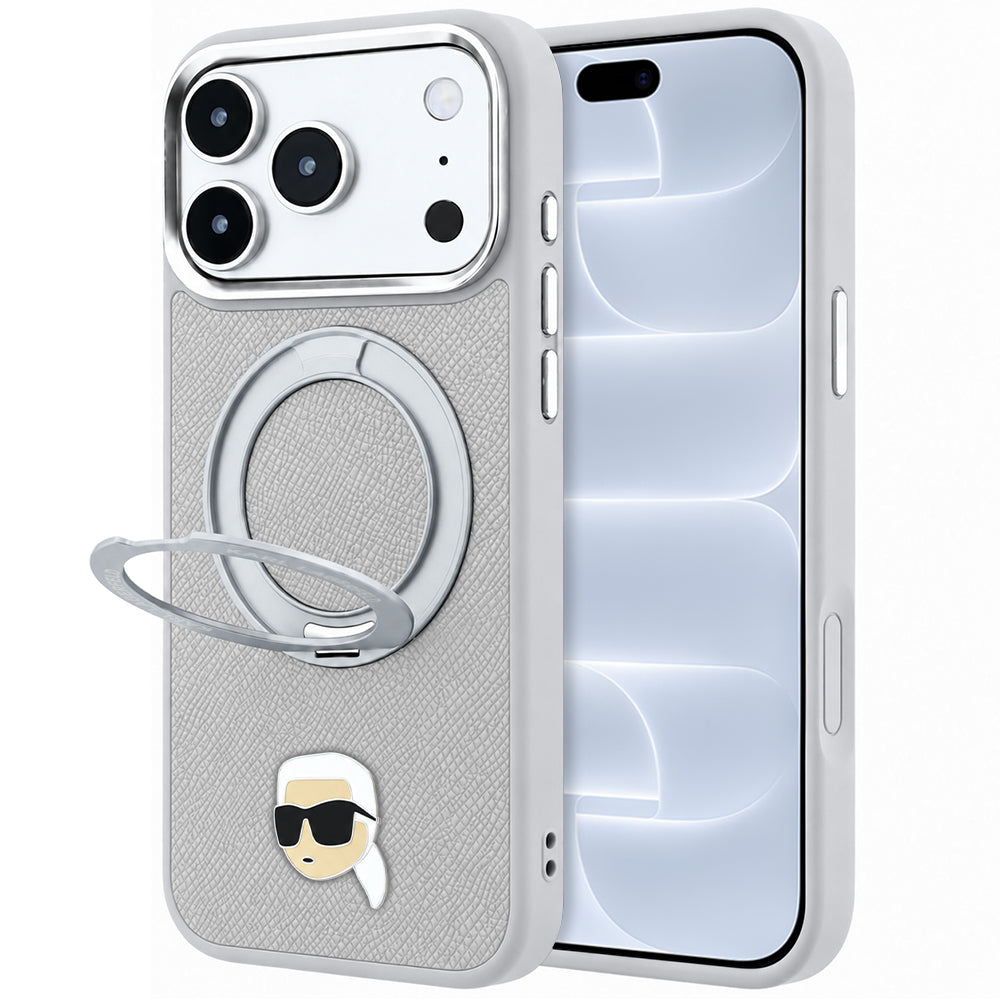 MagSafe Case for Apple iPhone 18 Pro / 17 Pro, Karl Lagerfeld, Ring Stand 360 Karl Pin, Gray