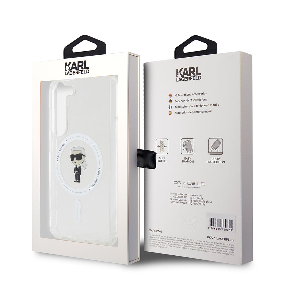 MagSafe Case for Samsung Galaxy S23 S911, Karl Lagerfeld, IML Ikonik Karl, Transparent