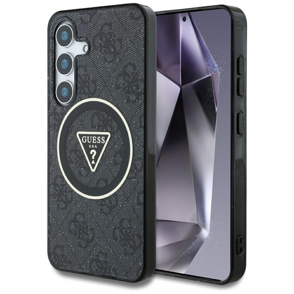 MagSafe Case for Samsung Galaxy S25+ S936, Guess, IML Glitter 4G Circle Triangle, Black