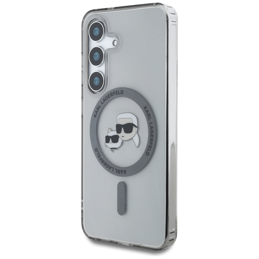 MagSafe Case for Samsung Galaxy S25+ S936, Karl Lagerfeld, IML Metal Karl & Choupette's Heads, Black