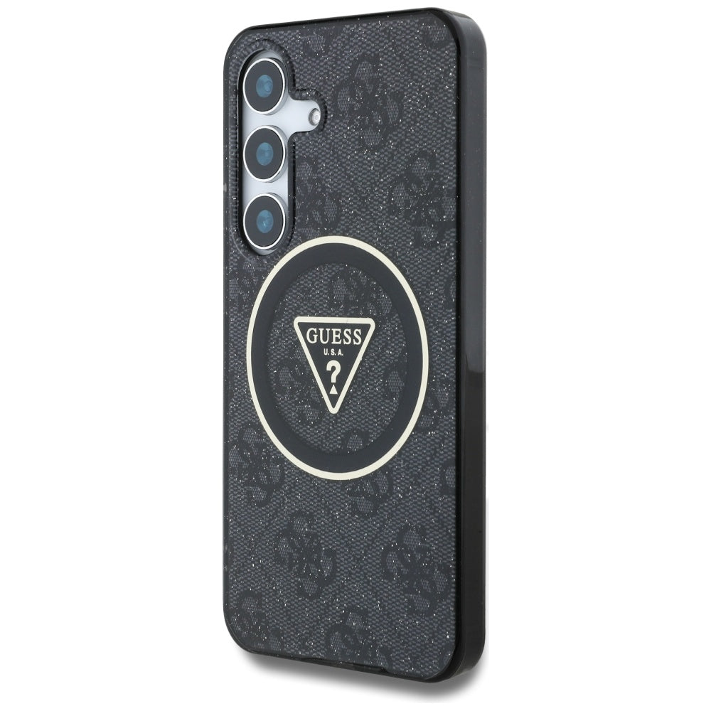 MagSafe Case for Samsung Galaxy S25 S931, Guess, IML Glitter 4G Circle Triangle, Black