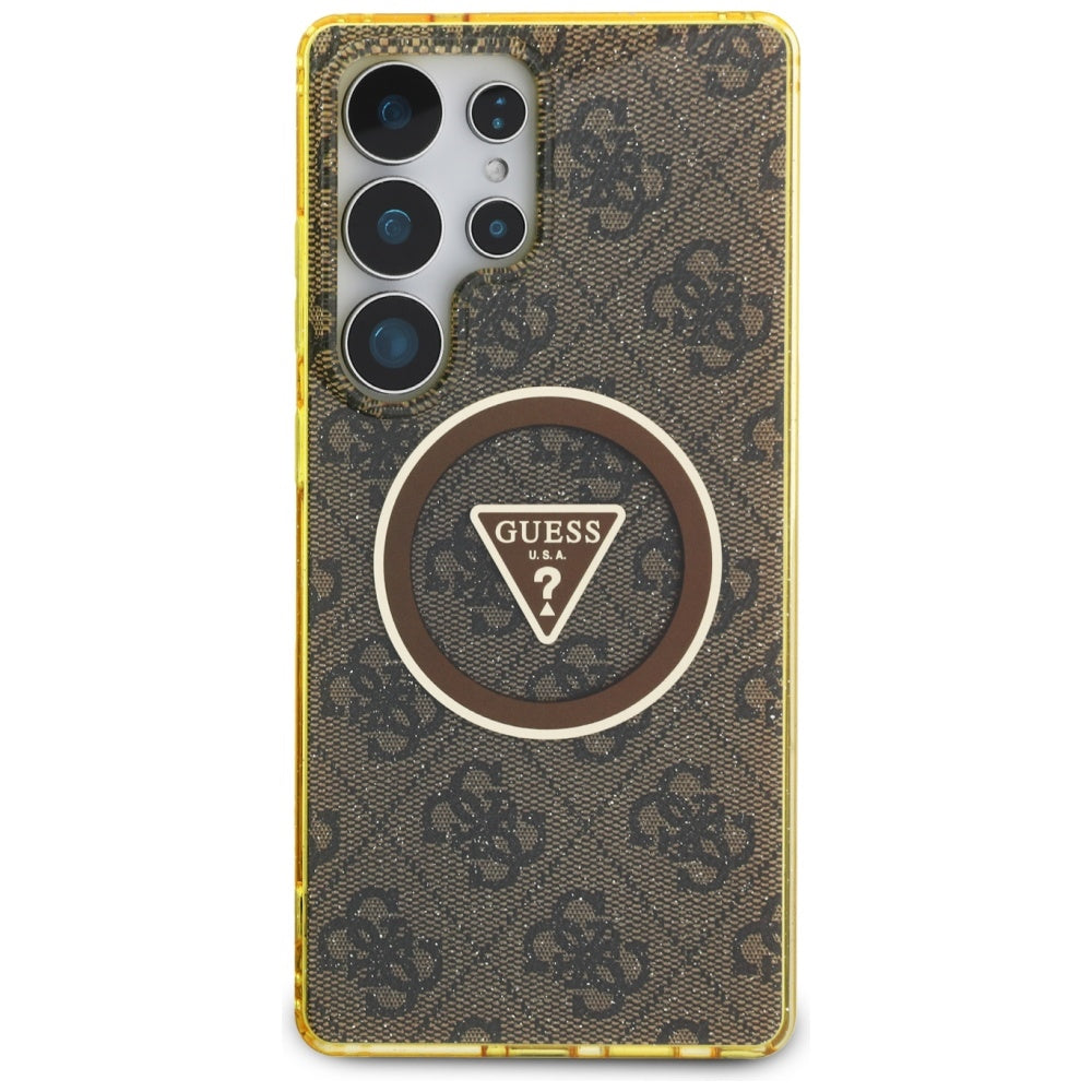 MagSafe Case for Samsung Galaxy S25 Ultra S938, Guess, IML Glitter 4G Circle Triangle, Brown