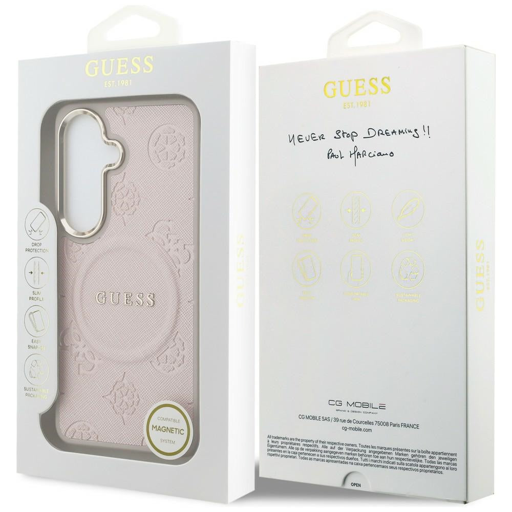MagSafe Case for Samsung Galaxy S26 S942, Guess, Saffiano Peony Embossed Ring, Pink