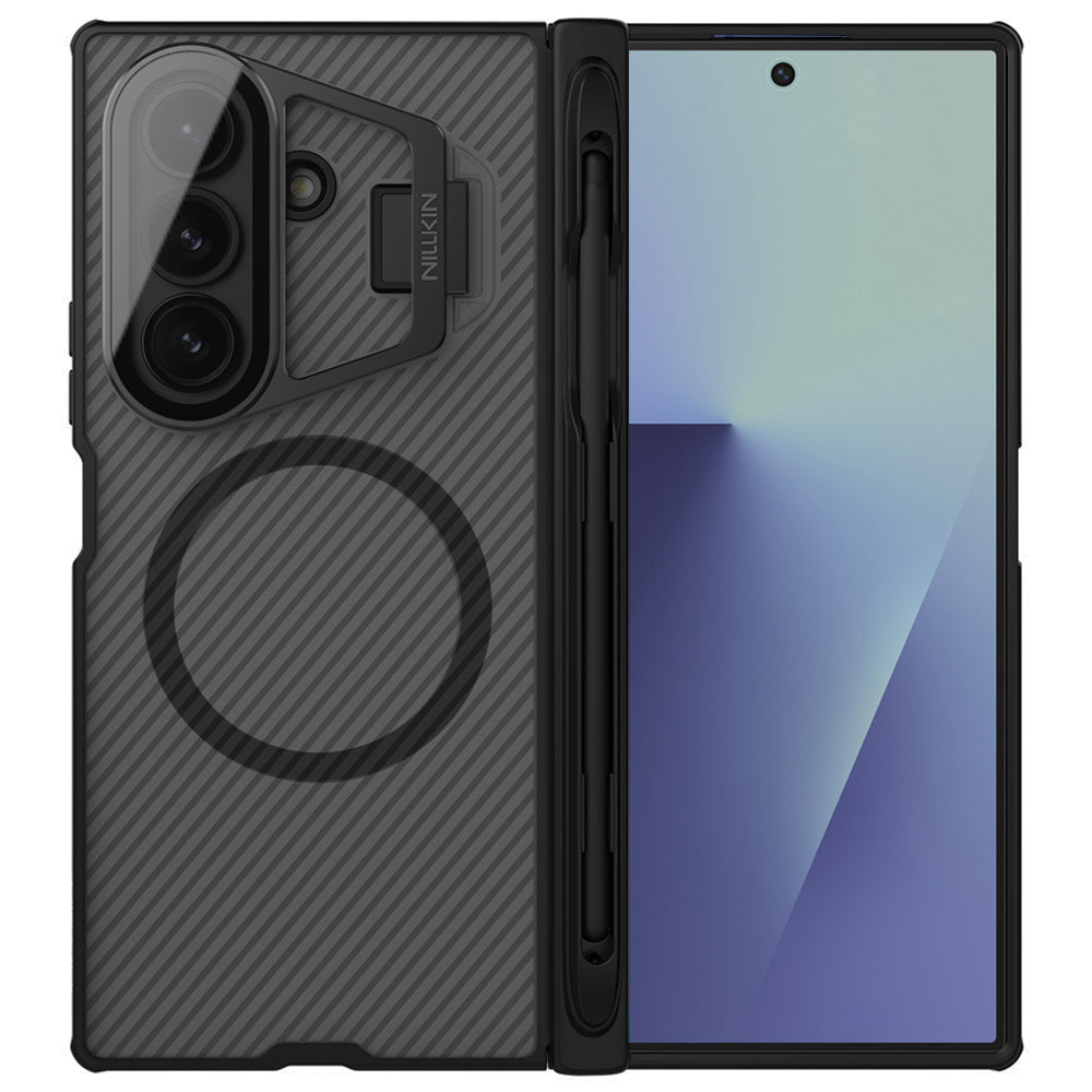 MagSafe Case for Samsung Galaxy Z Fold7 F966, Nillkin, CamShield Prop with Transparent Lens Cover and S-Pen Holder, Transparent Black
