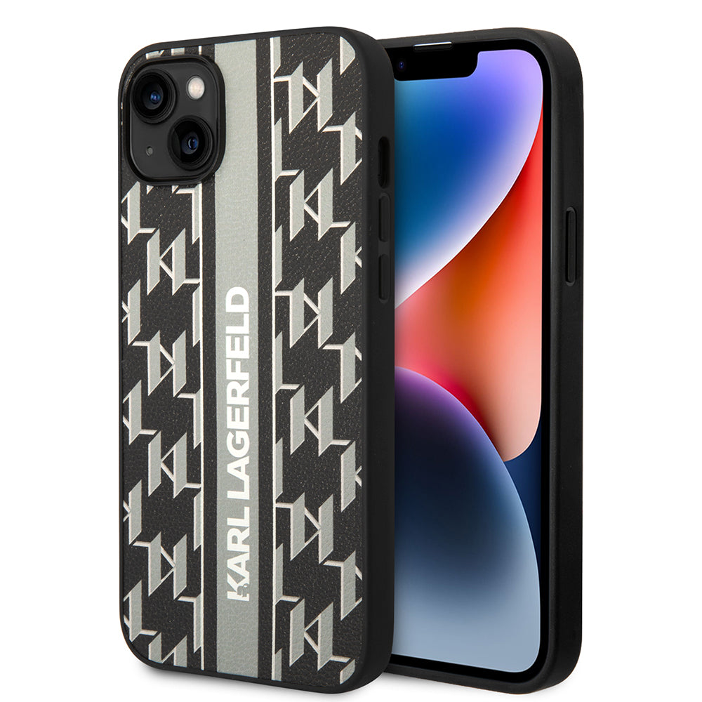 Case for Apple iPhone 14 Plus, Karl Lagerfeld, Monogram Stripe, Grey