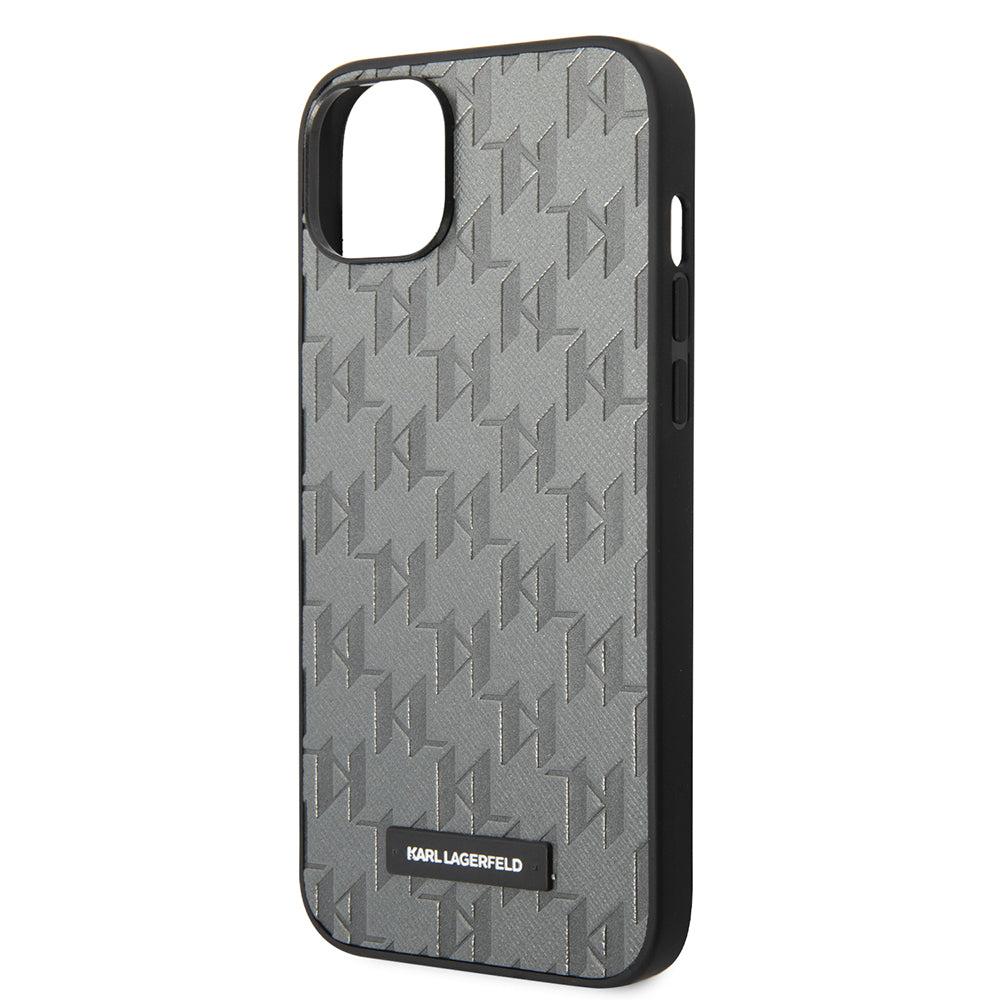 Case for Apple iPhone 14 Plus, Karl Lagerfeld, Saffiano Monogram Metal Logo, Grey