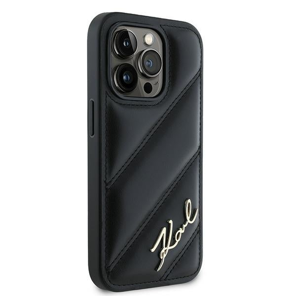 Case for Apple iPhone 14 Pro, Karl Lagerfeld, Diagonal Quilted Script, Black