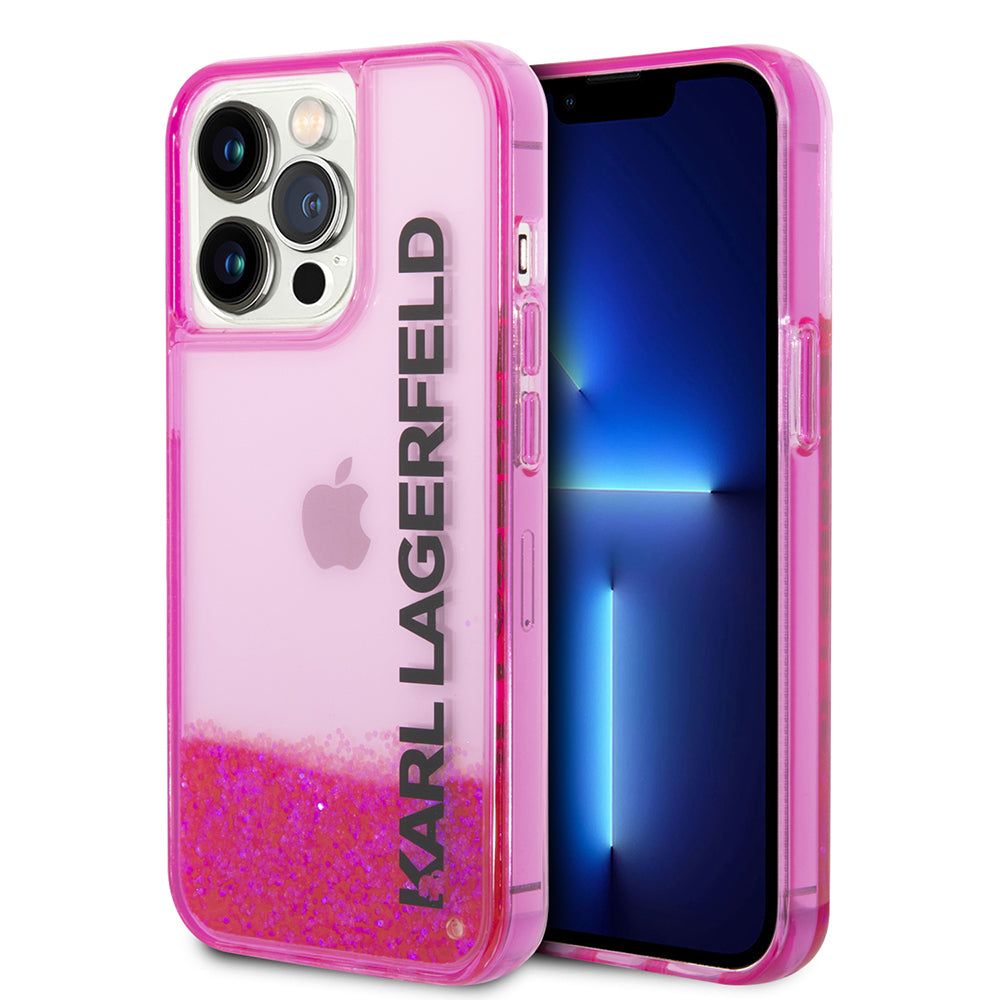 Case for Apple iPhone 14 Pro, Karl Lagerfeld, Liquid Glitter KL Logo, Pink