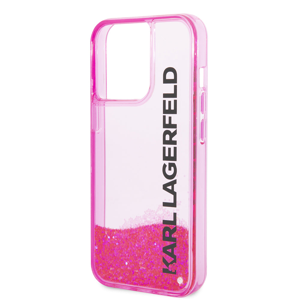Case for Apple iPhone 14 Pro, Karl Lagerfeld, Liquid Glitter KL Logo, Pink