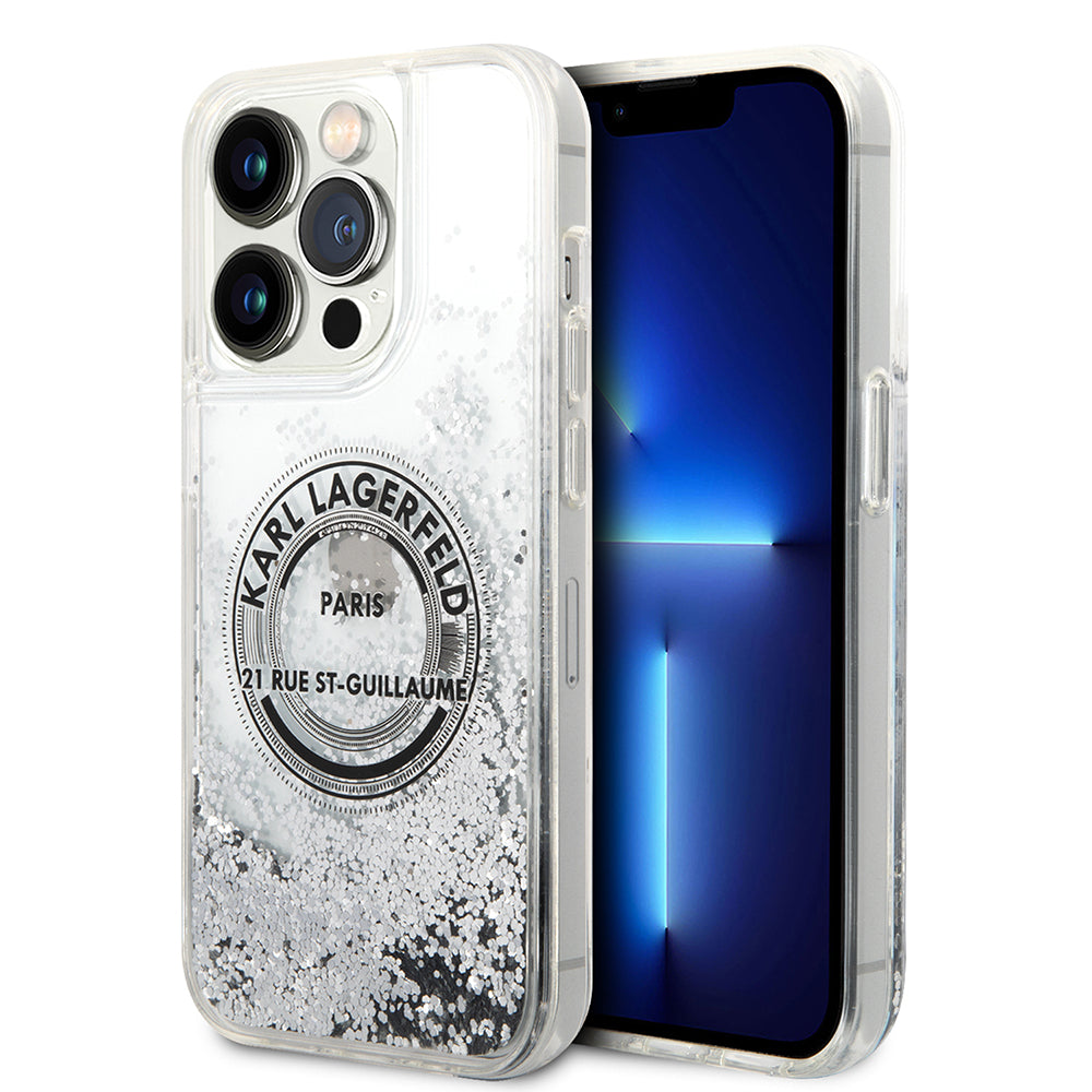 Case for Apple iPhone 14 Pro, Karl Lagerfeld, Liquid Glitter RSG, Silver