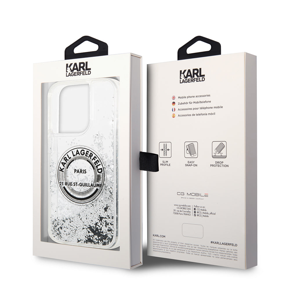 Case for Apple iPhone 14 Pro, Karl Lagerfeld, Liquid Glitter RSG, Silver