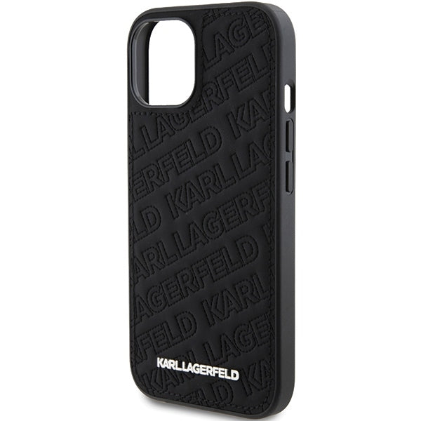 Case for Apple iPhone 15 Plus, Karl Lagerfeld, Diagonal Quilted K Pattern, Black
