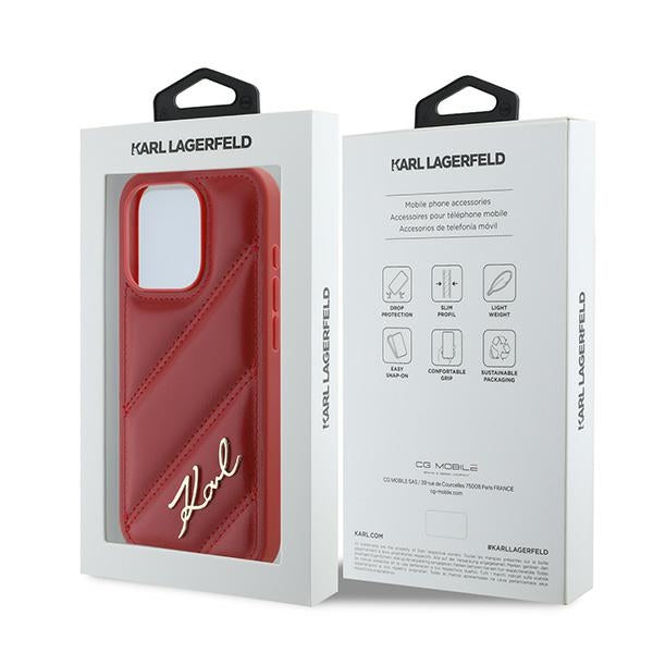 Case for Apple iPhone 15 Pro, Karl Lagerfeld, Diagonal Quilted Script, Pink