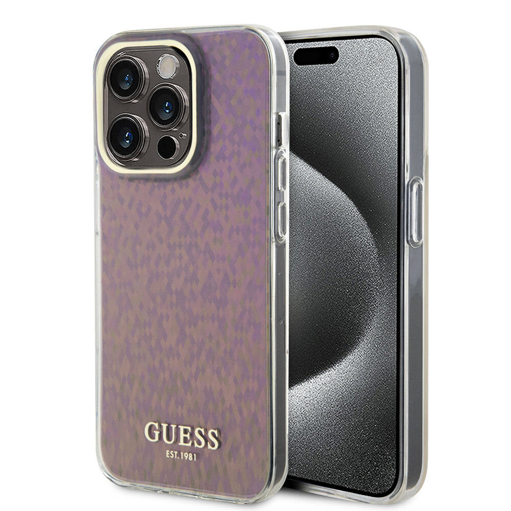 Case for Apple iPhone 15 Pro Max, Guess, IML Faceted Mirror Disco Iridescent, Pink