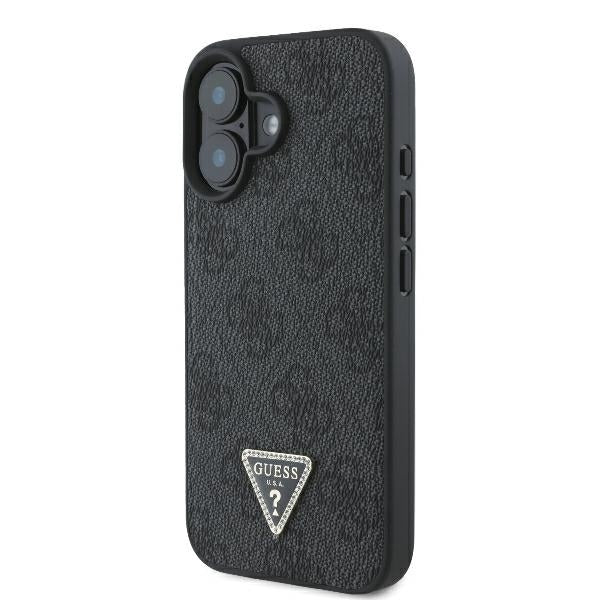 Case for Apple iPhone 16, Guess, Crossbody 4G Triangle Strass, Black