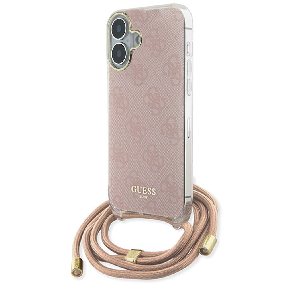 Case for Apple iPhone 16, Guess, Crossbody Cord 4G Print, Pink