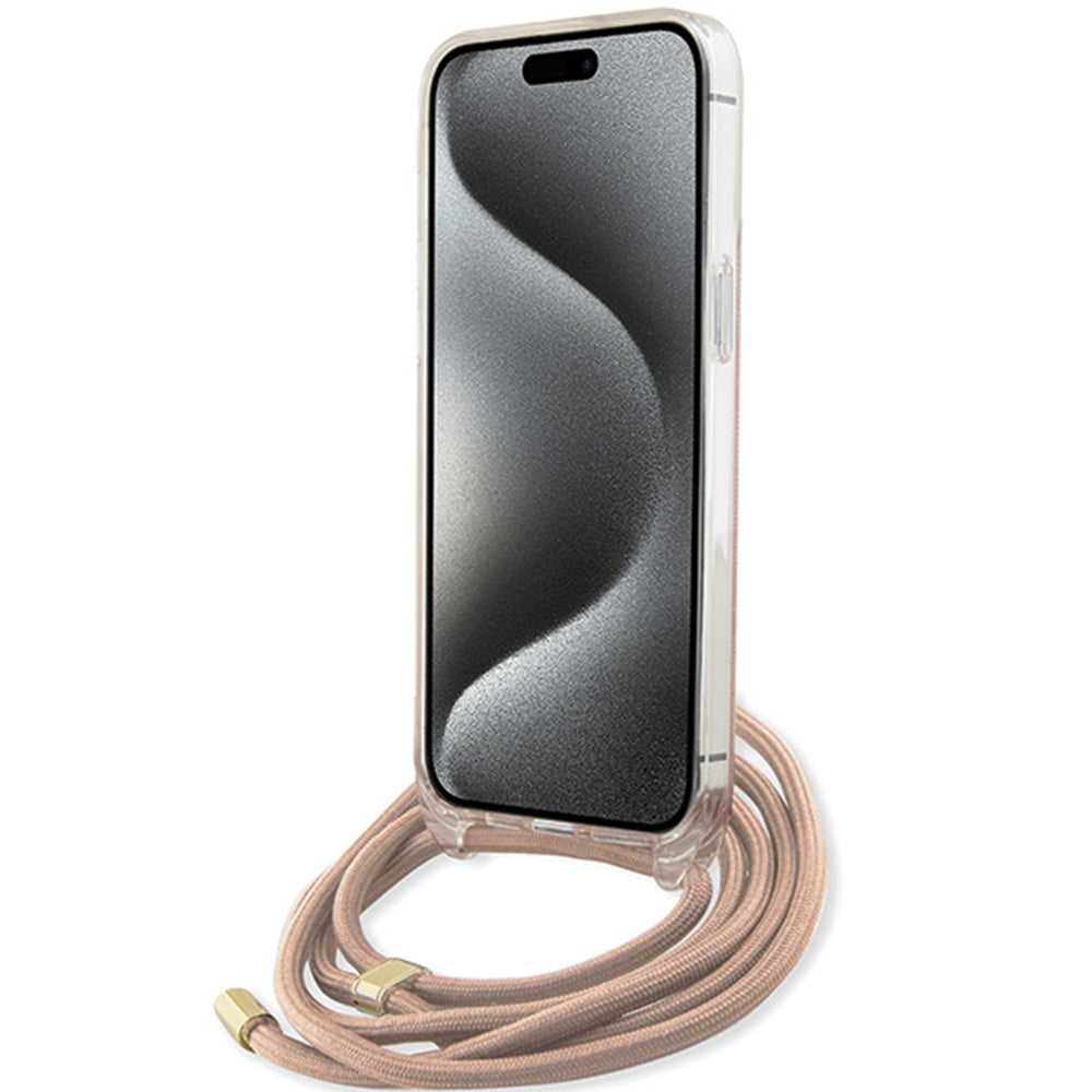 Case for Apple iPhone 16, Guess, Crossbody Cord 4G Print, Pink