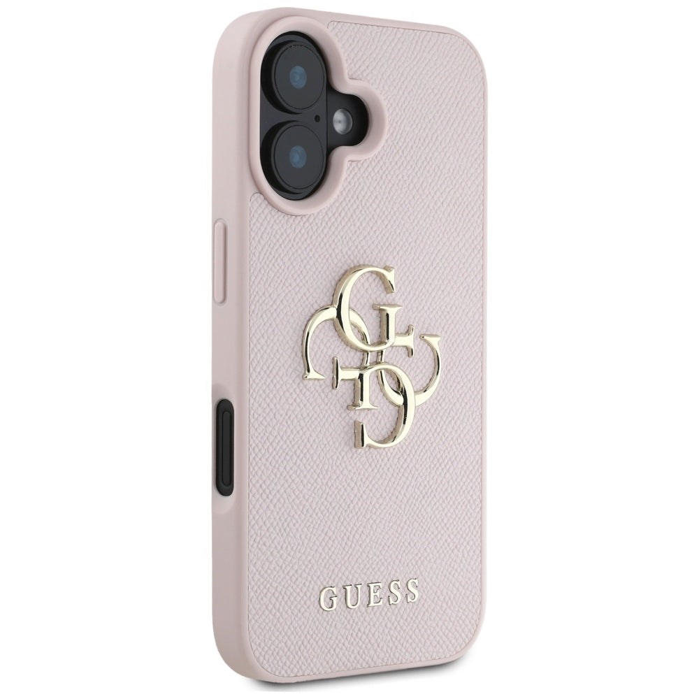 Case for Apple iPhone 16, Guess, Grained Big 4G Logo Small Classic Logo, Pink
