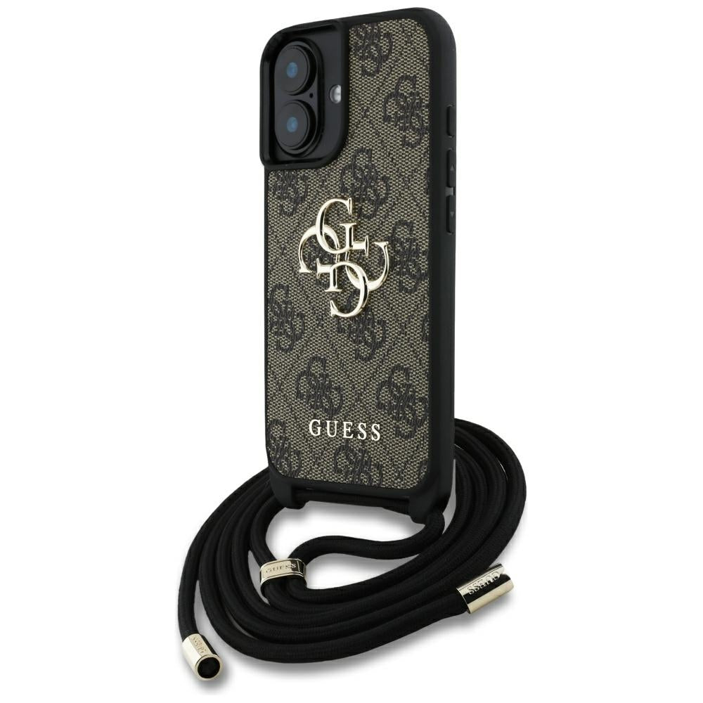Case for Apple iPhone 16 Plus, Guess, 4G CBDY Big Logo with Cord Strap, Brown