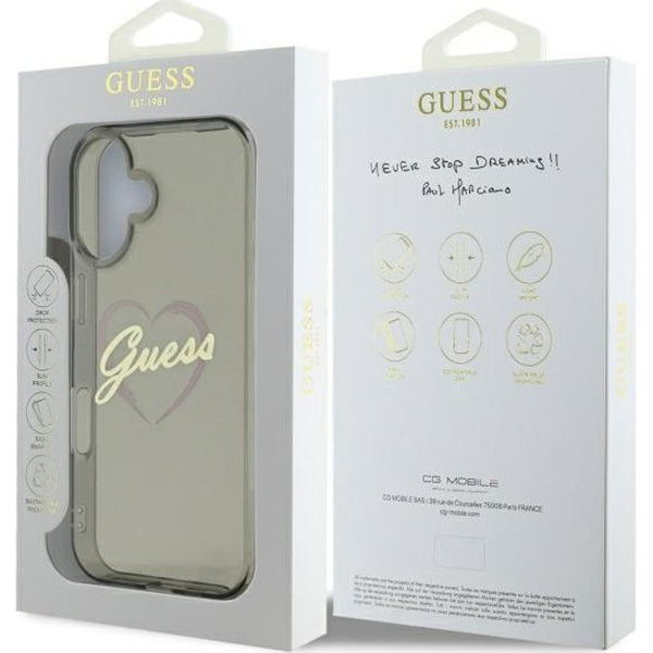 Case for Apple iPhone 16 Plus, Guess, IML Heart, Black