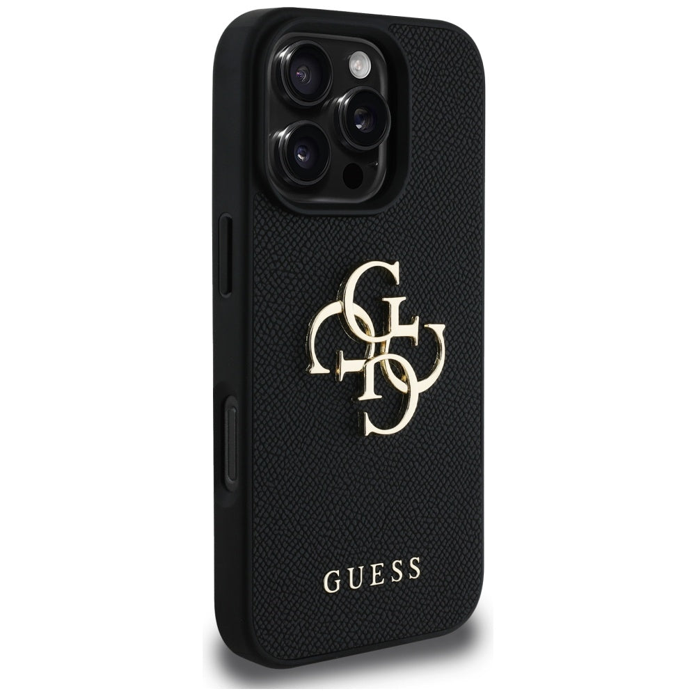Case for Apple iPhone 16 Pro, Guess, Grained Big 4G Logo Small Classic Logo, Black