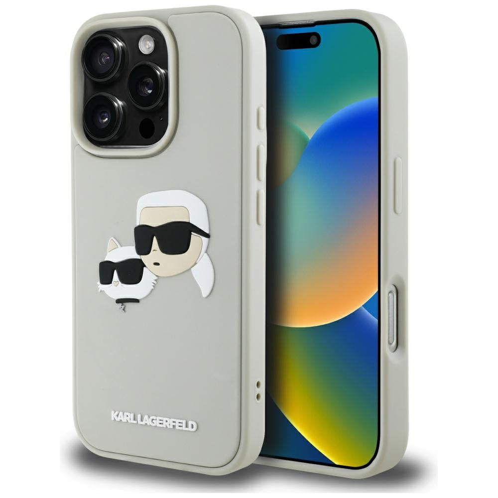 Case for Apple iPhone 16 Pro, Karl Lagerfeld, 3D Rubber Karl & Choupette, Beige