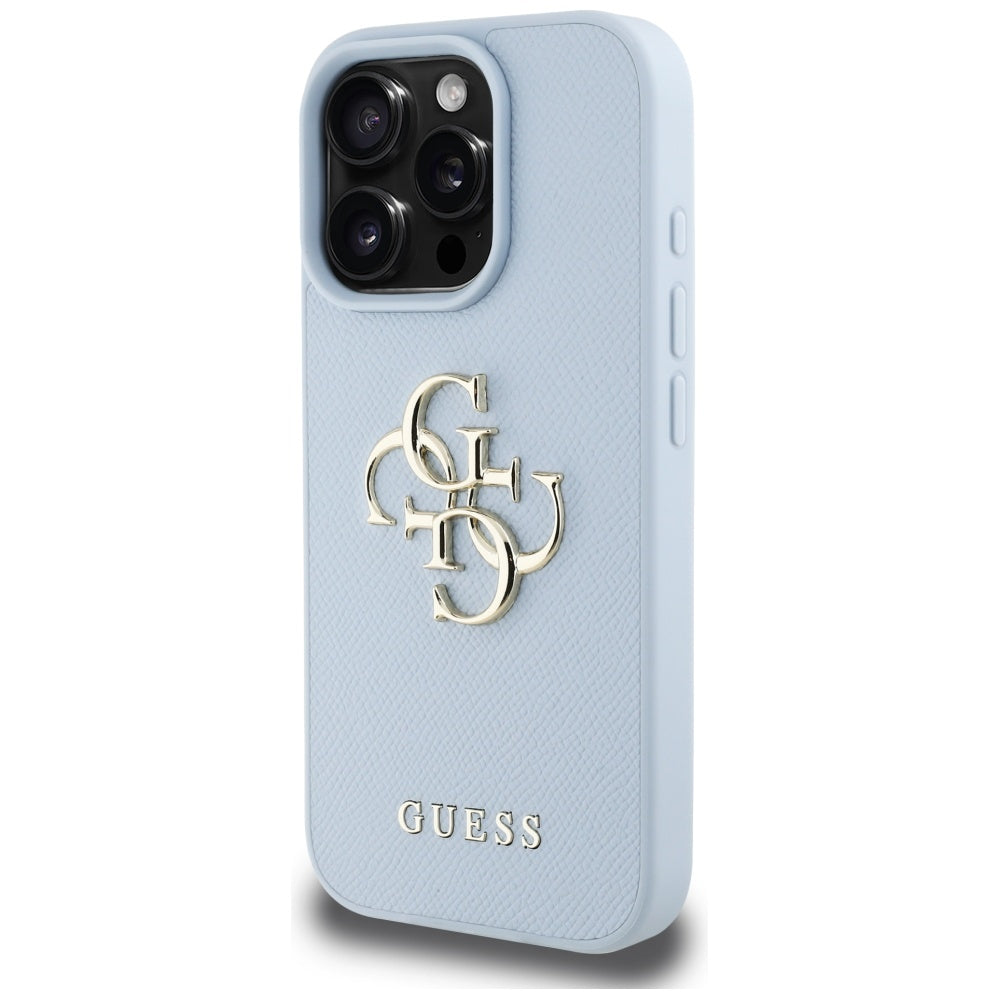 Case for Apple iPhone 16 Pro Max, Guess, Grained Big 4G Logo Small Classic Logo, Blue