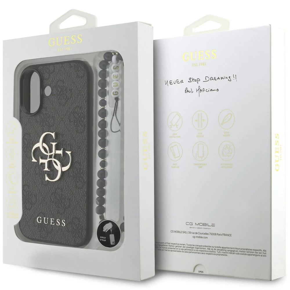 Case for Apple iPhone 17, Guess, 4G Classic Logo with Strap, Black