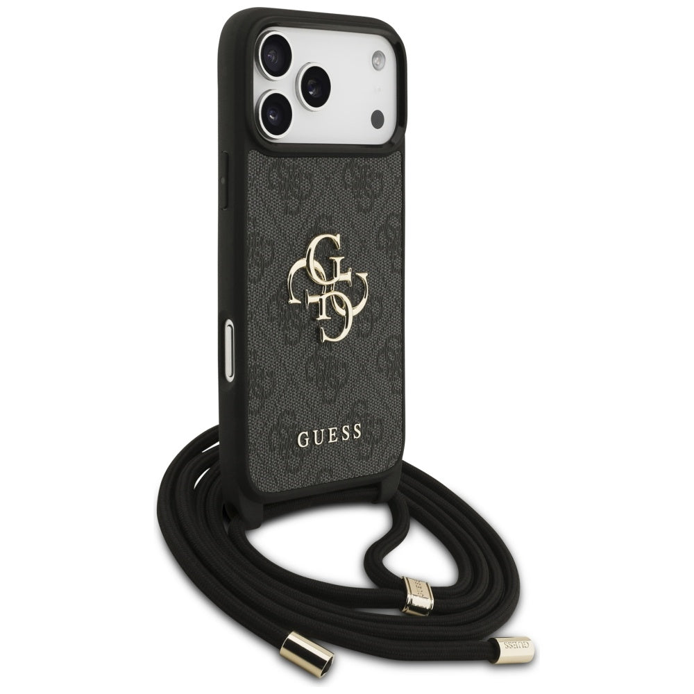 Case for Apple iPhone 17 Pro Max, Guess, 4G CBDY Big Logo with Cord Strap, Black
