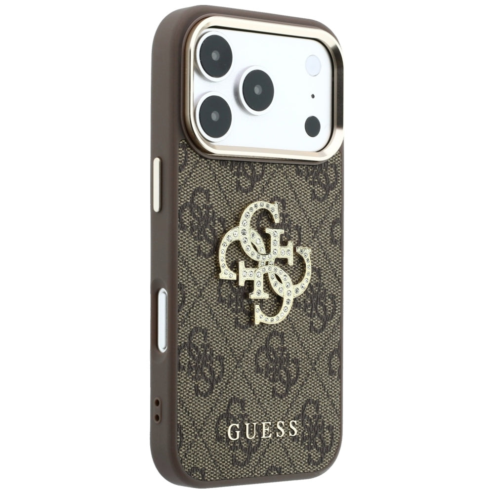 Case for Apple iPhone 18 Pro / 17 Pro, Guess, 4G Big Strass Logo, Brown