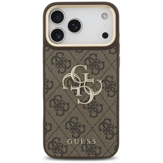 Case for Apple iPhone 18 Pro / 17 Pro, Guess, Big 4G Classic Logo & Big Strap Metal Buttons, Brown