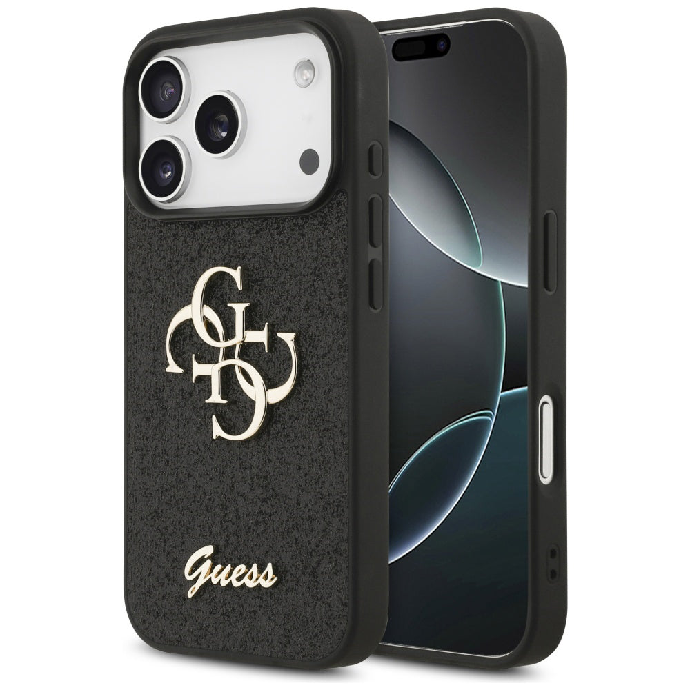 Case for Apple iPhone 18 Pro / 17 Pro, Guess, Fixed Glitter Big 4G, Black