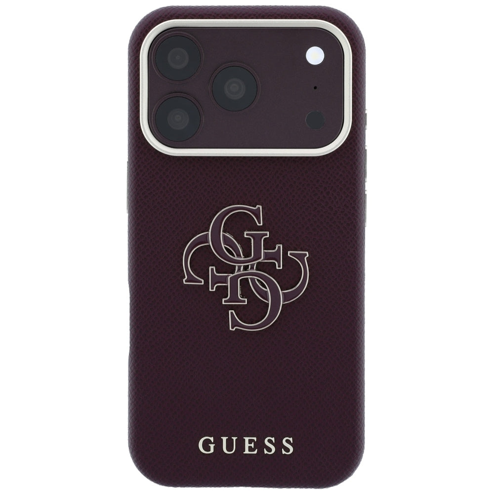 Case for Apple iPhone 18 Pro / 17 Pro, Guess, Grained Big Resin Logo, Burgundy