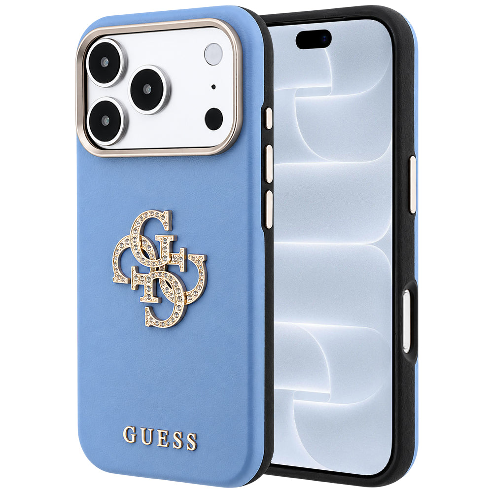 Case for Apple iPhone 18 Pro / 17 Pro, Guess, Smooth Big Strass Logo, Blue
