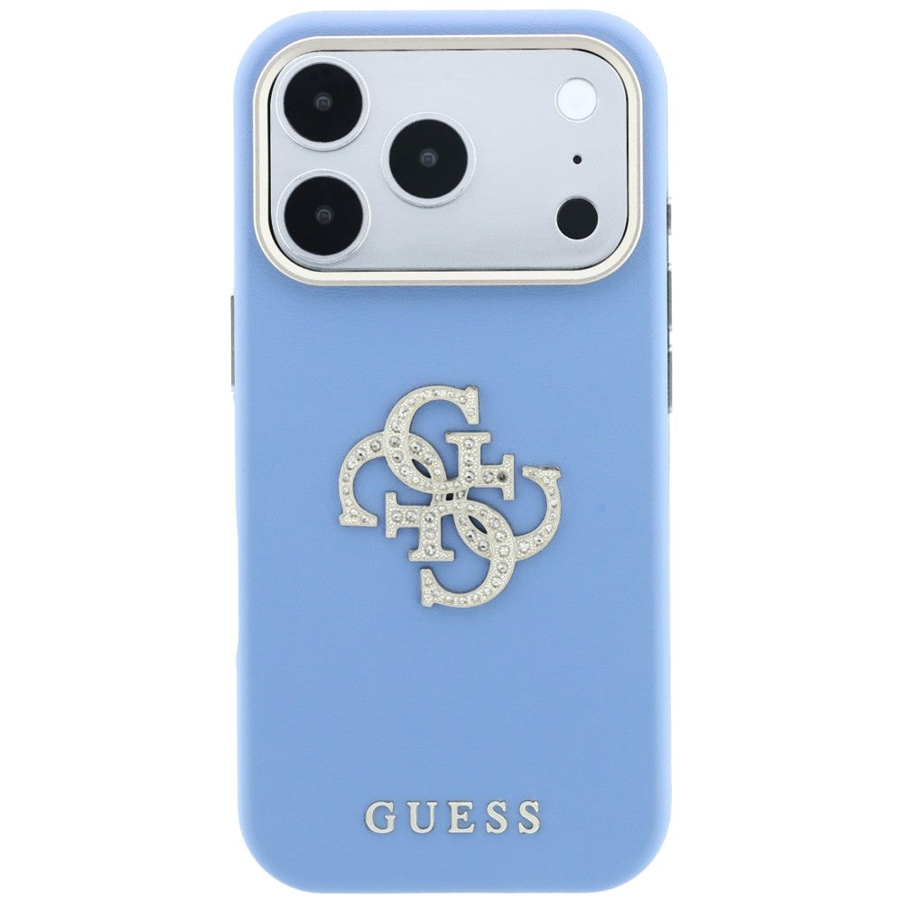 Case for Apple iPhone 18 Pro / 17 Pro, Guess, Smooth Big Strass Logo, Blue