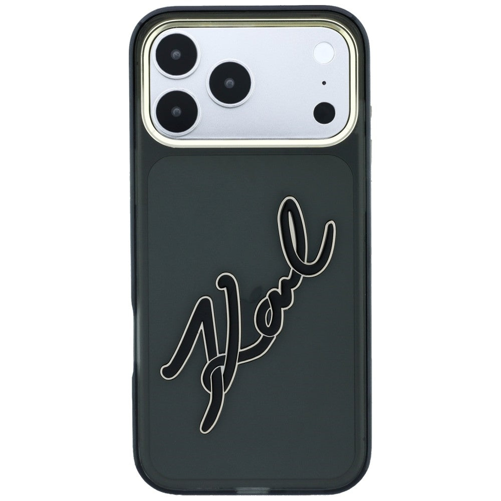 Case for Apple iPhone 18 Pro / 17 Pro, Karl Lagerfeld, IML Big Signature Resin Logo and Metal Frame, Black