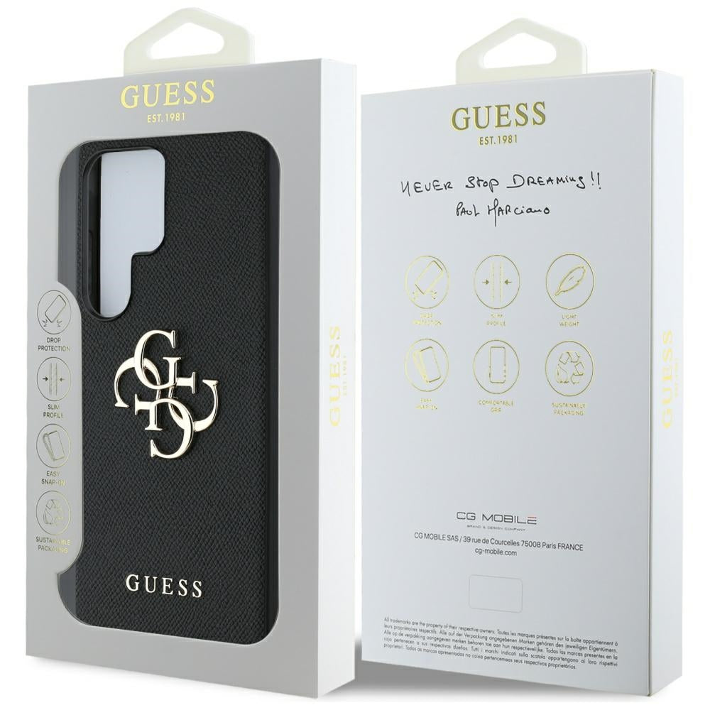 Case for Samsung Galaxy S25 Ultra S938, Guess, 4G Grained Big and Classic Logo, Black