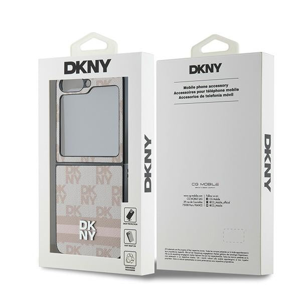 Case for Samsung Galaxy Z Flip7 FE F761 / Z Flip6 F741, DKNY, Chequered Pattern Printed Stripes, Pink