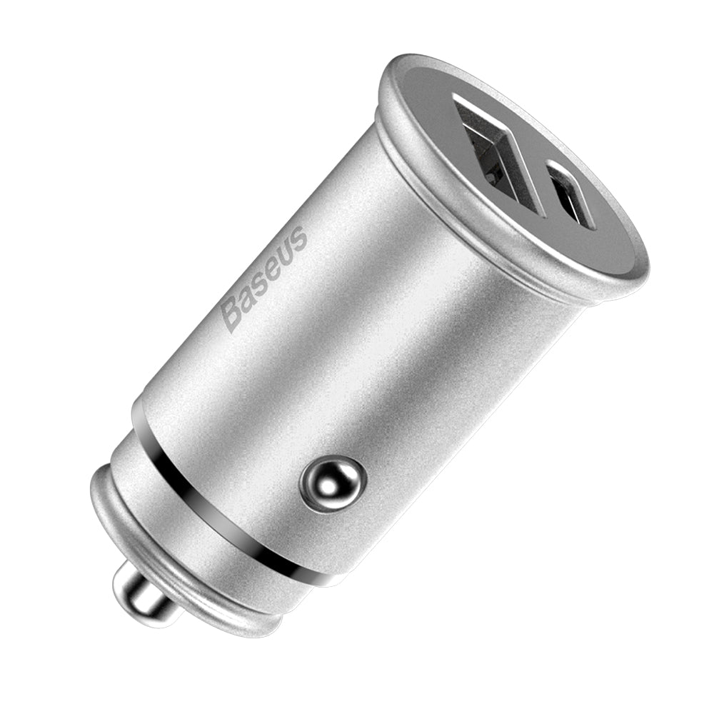 Baseus Circular Metal Car Charger, 30W, 5A, 1 x USB-A - 1 x USB-C, Gray
