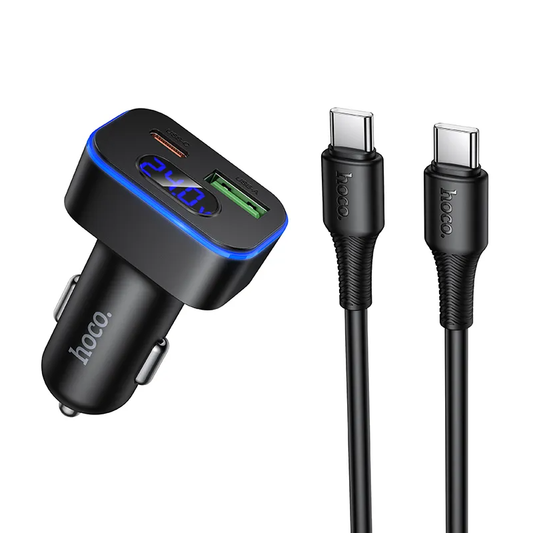 Car Charger with USB-C Cable HOCO Z63B Display, 48W, 3A, 1 x USB-A - 1 x USB-C, Black